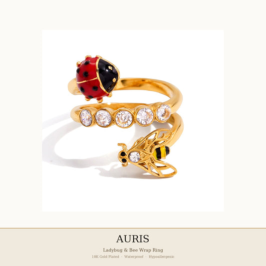 
AURIS Gold Ladybug Bee Ring Statement Jewelry Adjustable Hypoallergenic Under 35