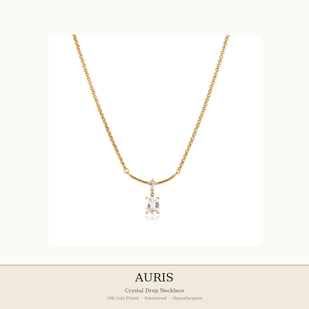 
AURIS Gold Crystal Drop Necklace Simple Elegant Jewelry Under 40