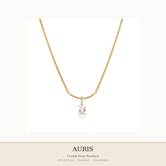 
AURIS Gold Crystal Drop Necklace Simple Elegant Jewelry Under 40