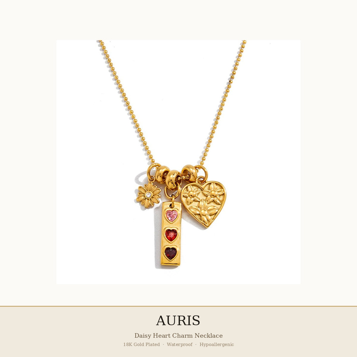 AURIS Gold Charm Necklace Daisy Heart Pendant Affordable Luxury Jewelry Under 40