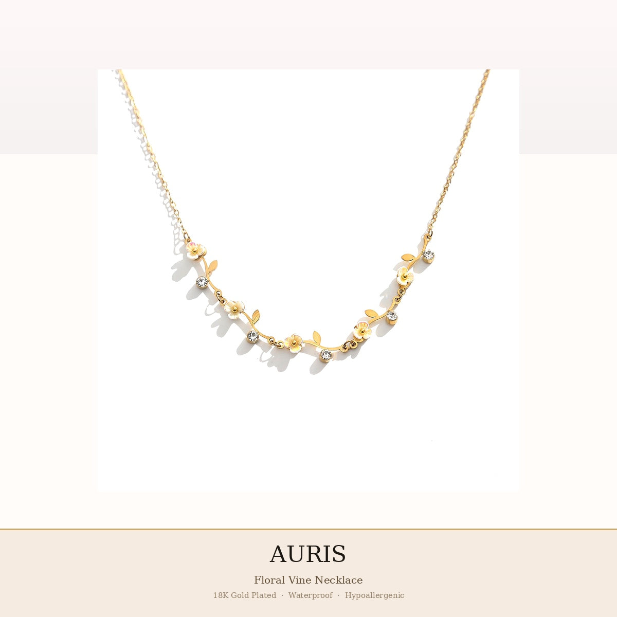 AURIS Gold Flower Necklace Feminine Jewelry Tarnish-Free Hypoallergenic Under 40