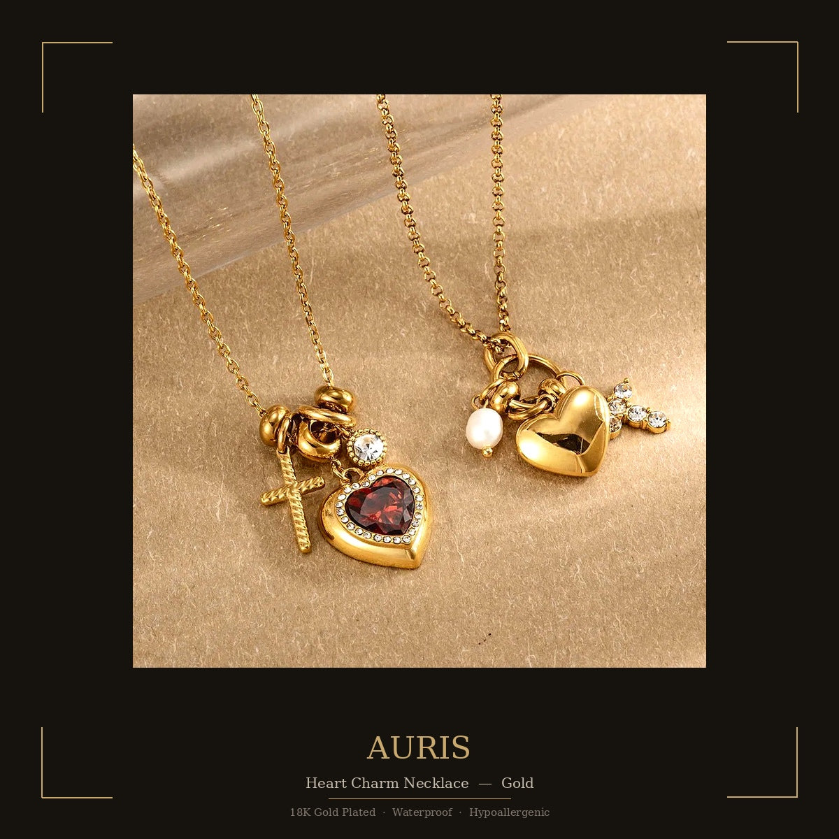 AURIS Gold Heart Necklace Statement Jewelry Tarnish-Free Hypoallergenic Under 40