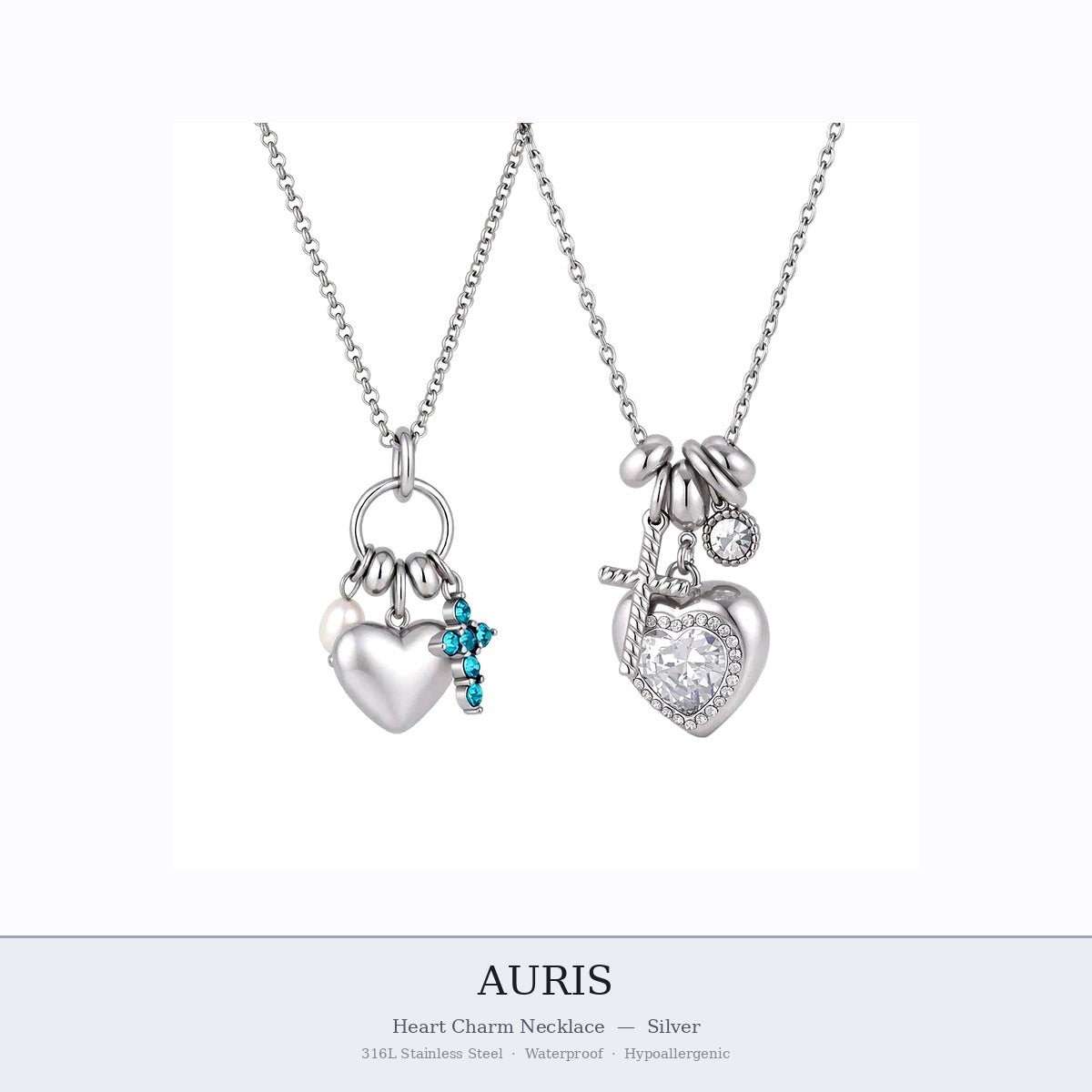 
AURIS Silver Heart Charm Necklace Minimalist Jewelry Under 40