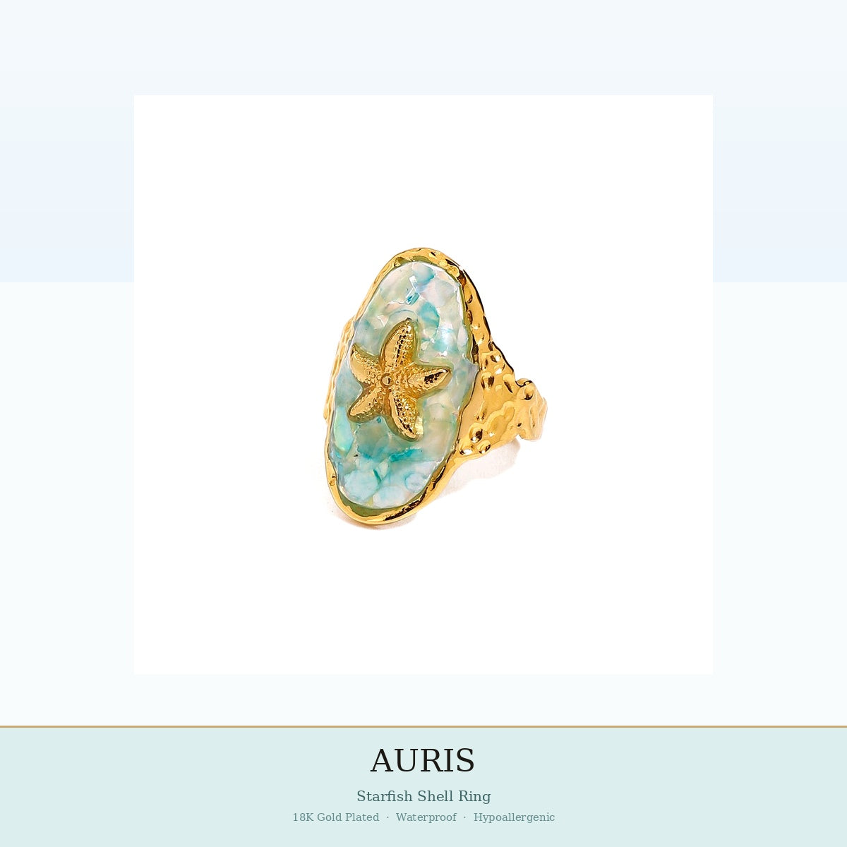 
AURIS Ocean Starfish Ring Gold Adjustable Hypoallergenic Jewelry Under 35
