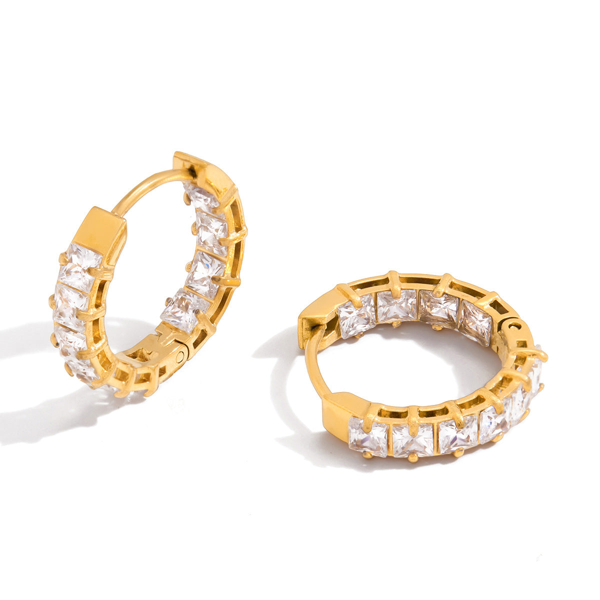 AURIS Crystal Pave Hoop Earrings 18K Gold Plated Huggie Hoops Zirconia Waterproof