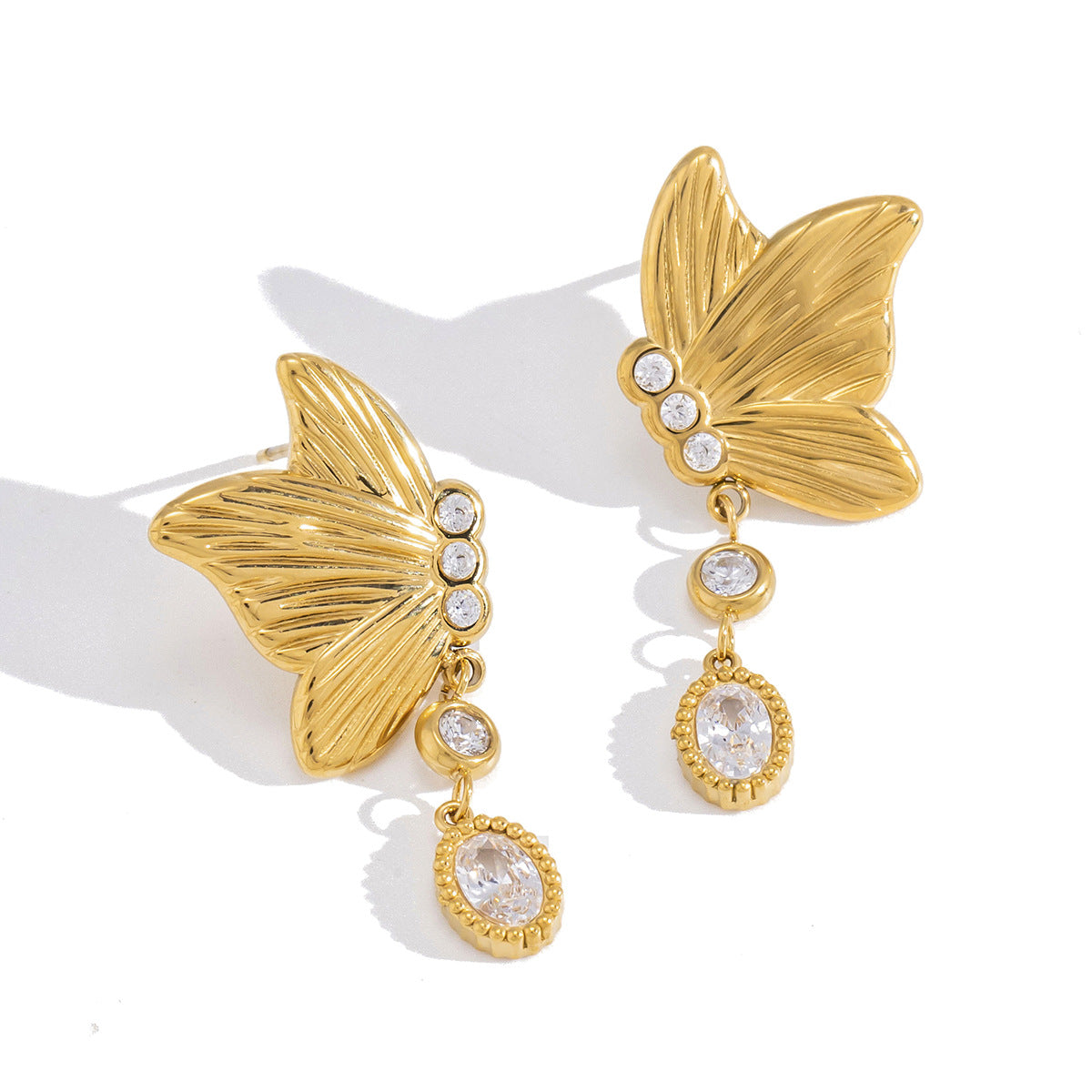 AURIS Butterfly Crystal Drop Earrings 18K Gold Plated PVD Zirconia Waterproof