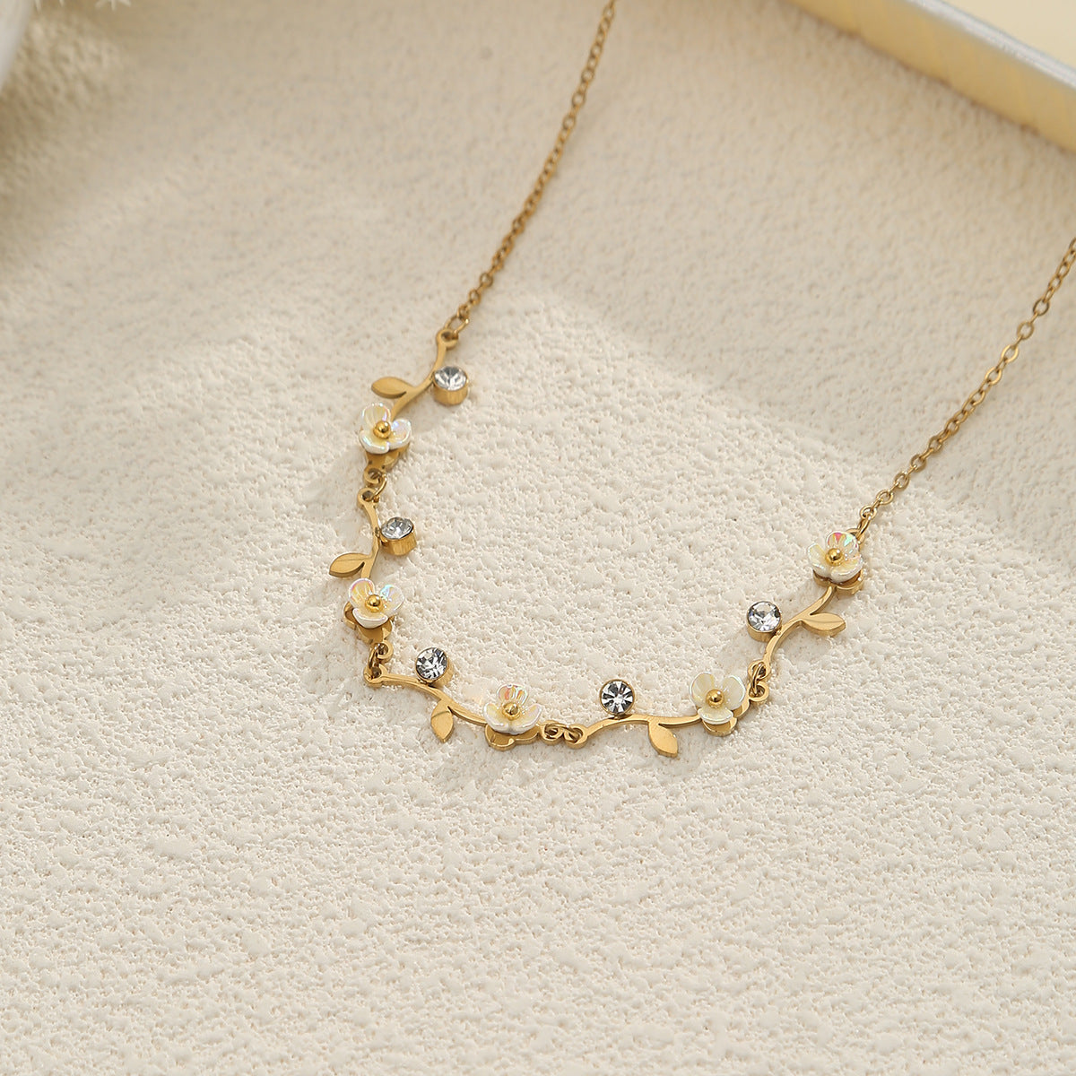 
AURIS Floral Vine Necklace 18K Gold Plated Enamel Flowers Crystal Accents Waterproof