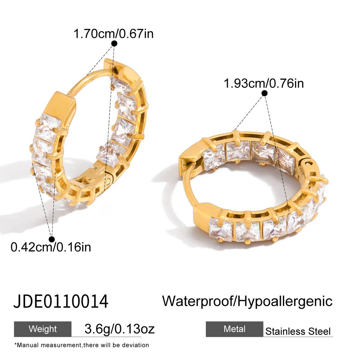 AURIS Crystal Pave Hoop Earrings 18K Gold Plated Huggie Hoops Zirconia Waterproof