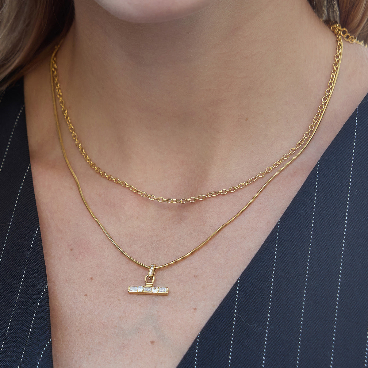 AURIS Gold T-Bar Necklace Layered Chain Necklace Tarnish-Free Jewelry Under 40