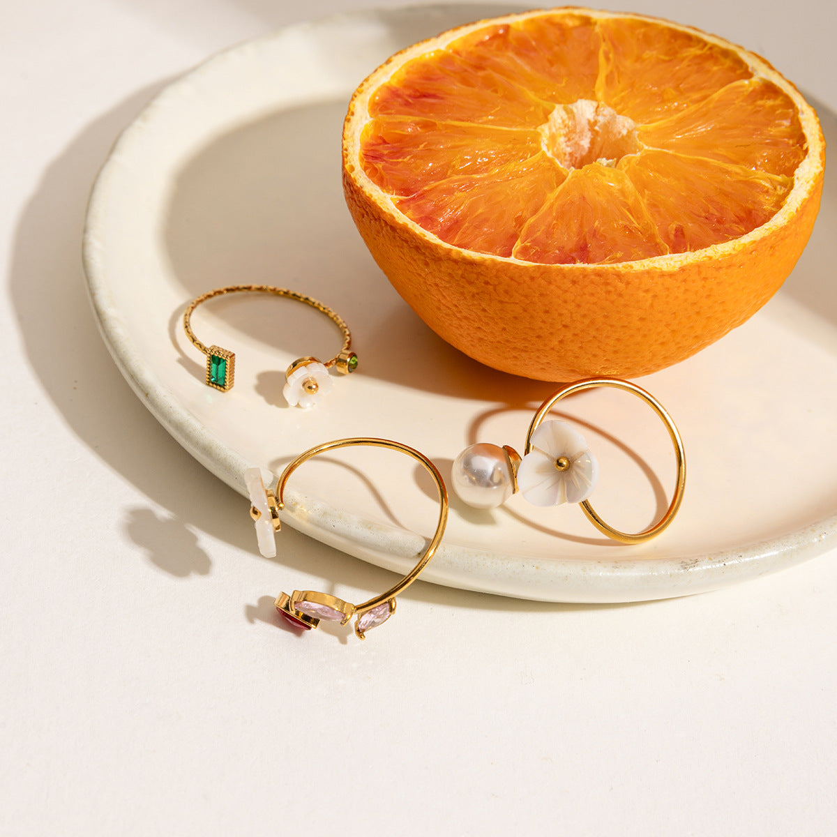 
AURIS Blossom Crystal Ring Shell Flower Marquise Zirconia Adjustable Gold Ring Waterproof
