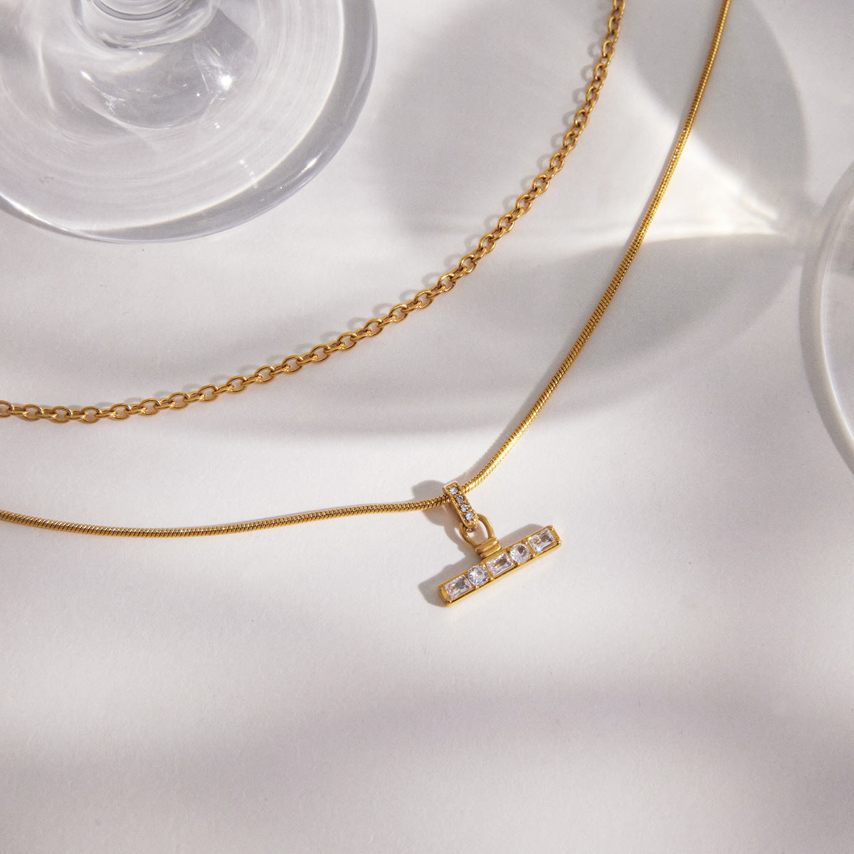 AURIS Gold T-Bar Necklace Layered Chain Necklace Tarnish-Free Jewelry Under 40