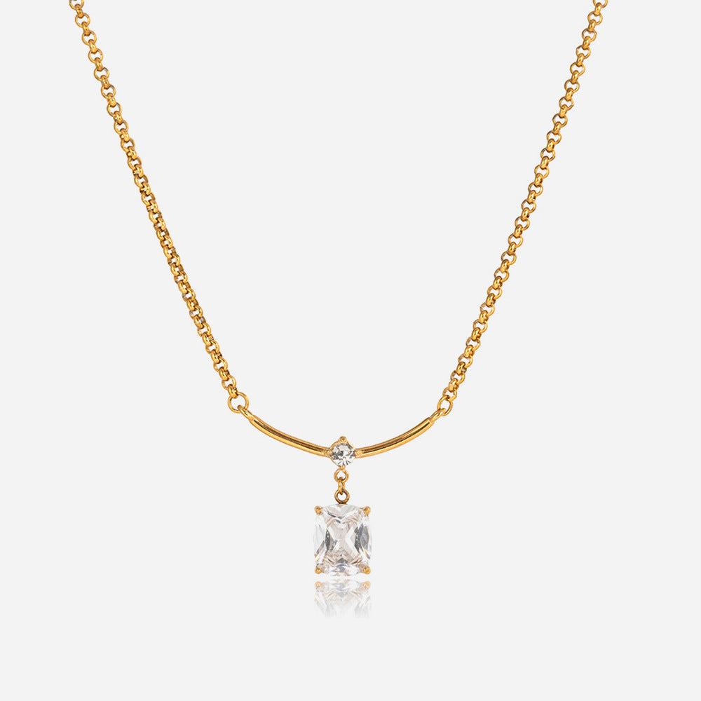 AURIS Crystal Drop Necklace Minimalist 18K Gold Plated Emerald Cut Zirconia Waterproof